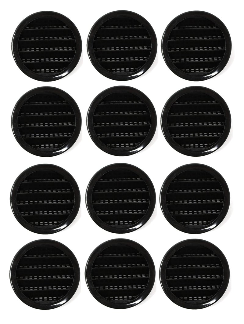 JSP Manufacturing 2"" Round Plastic Louver Soffit Air Vent Reptile Screen Grille Cover Multiple Colors/Quantities (12, Black) - Image 1